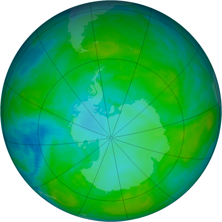 Antarctic ozone map for 18 January 1992